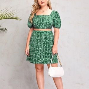 NWT SHEIN Plus Puff Sleeve Floral Top & Skirt Set